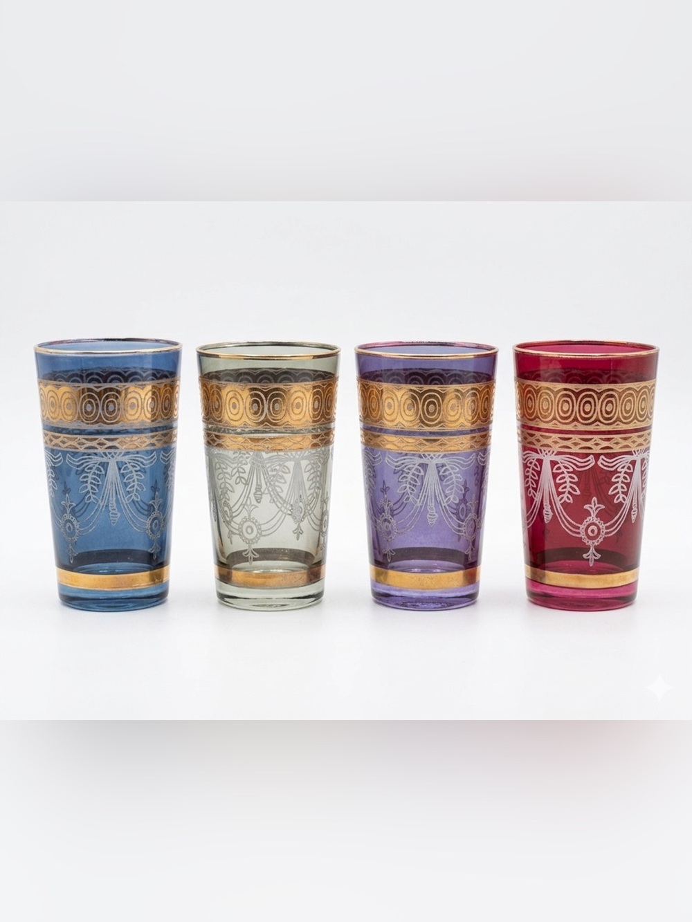 Vintage Urban Outfitters Set of (4) Gold-Trimmed Moroccan Tea Glasses